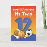 My Twin Brother 12th Birthday Sports Balls Kaart<br><div class="desc">Yeah we know that you will be both celebrating your birthday soon. And to greet your twin brother you could surprise him with this colorful sports oriented card that sports fans like both of you will undoubtedly love.</div>