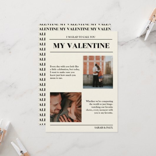 My Valentine Customizable Newspaper Photos Card  Kaart (Voorkant / Achterkant in situ)