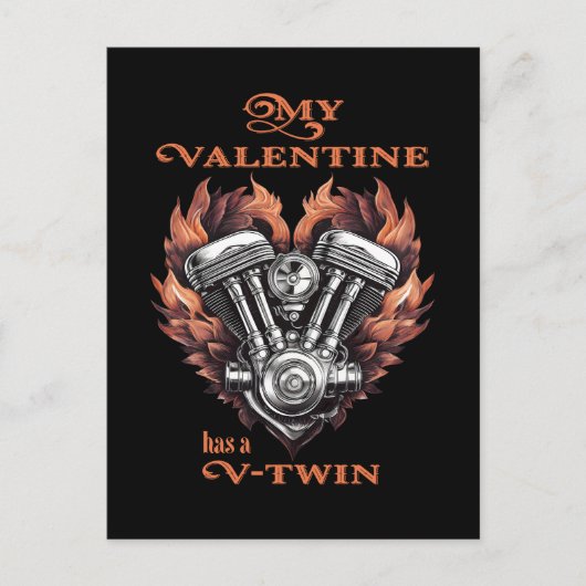 My Valentine has a V-Twin, Biker style Briefkaart (Voorkant)