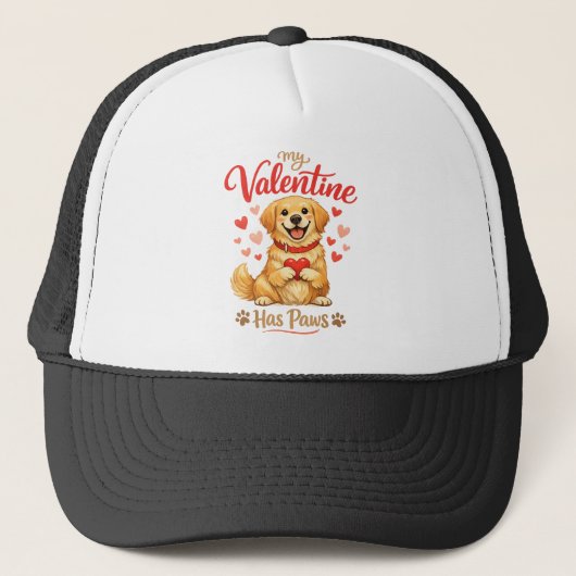 My Valentine Has Paws Dog Lover Cap Trucker Pet (Voorkant)