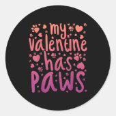 My Valentine Has Paws Ronde Sticker (Voorkant)