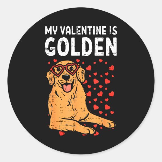My Valentine Is Golden Retriever Valentines Day Pe Ronde Sticker (Voorkant)
