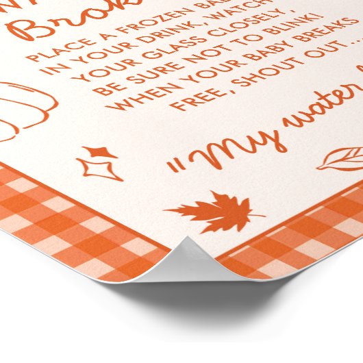 My Water Broke! Fun Baby Shower Game Sign Poster (Hoek)