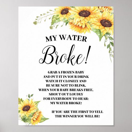 My Water Broke game sign Baby shower Poster (Voorkant)