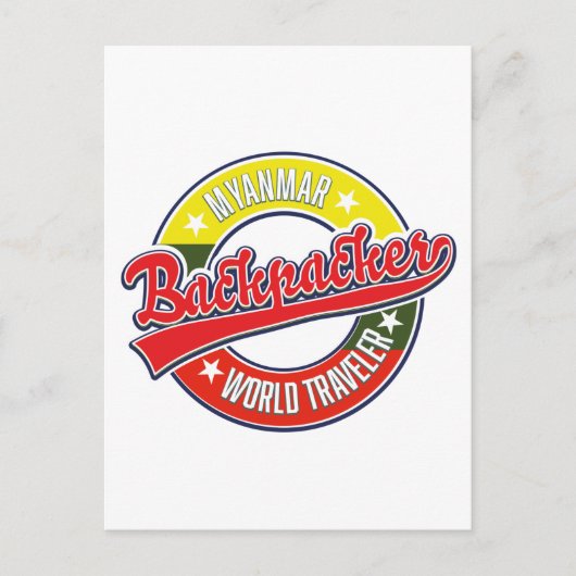 Myanmar backpacker world traveller logo briefkaart (Voorkant)