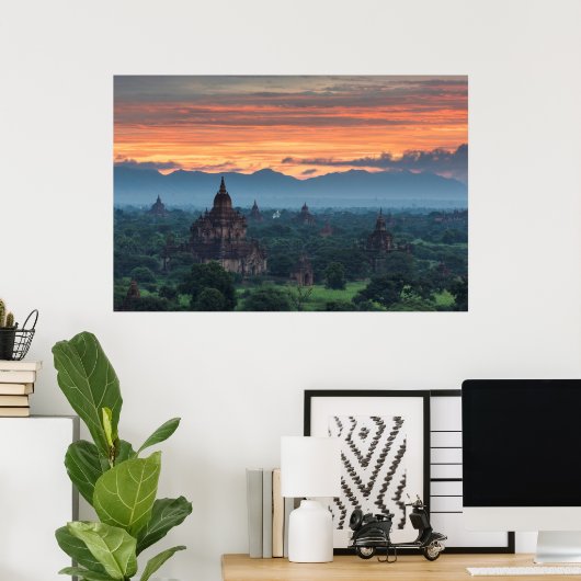 Myanmar, Bagan Sunrise Poster (Thuiskantoor)