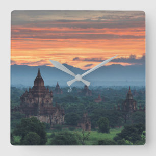 Myanmar, Bagan Sunrise Vierkante Klok
