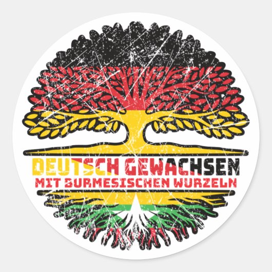 Myanmar Birma Myanmar Deutsch Deutschland Baum Ronde Sticker (Voorkant)