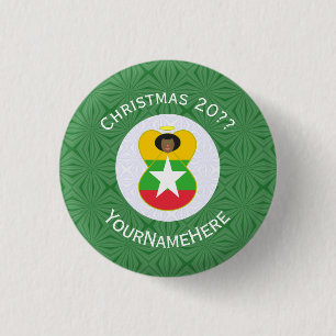 Myanmar Birma Vlag Engel Kerstmis Persoonlijk Ronde Button 3,2 Cm