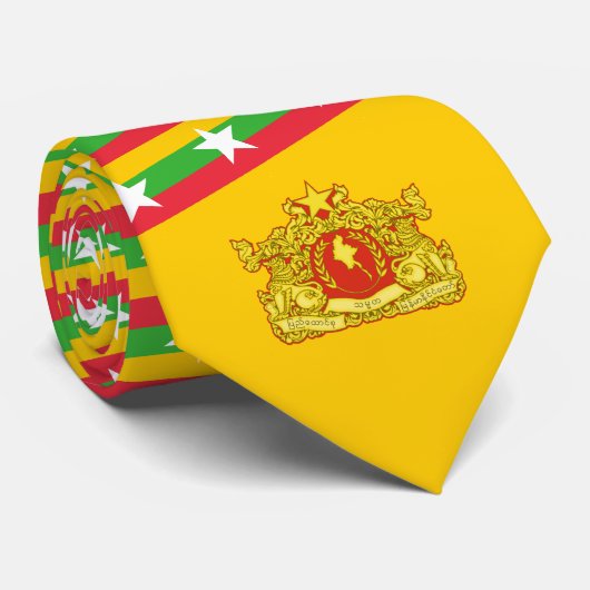 Myanmar / Birmaanse vlag & staatszegel Stropdas (Opgerold)