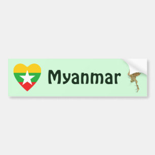 Myanmar Flag Heart + Map Bumpersticker