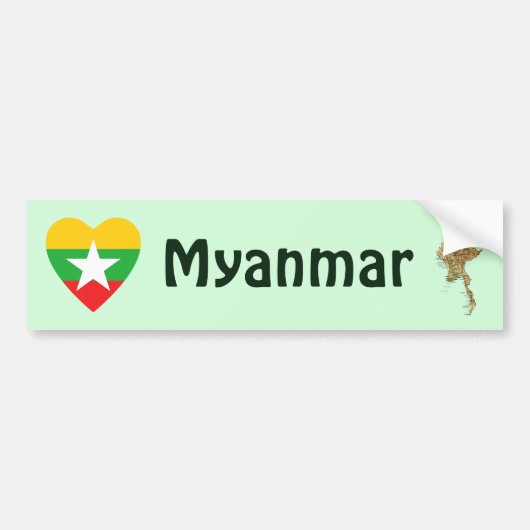 Myanmar Flag Heart + Map Bumpersticker (Voorkant)