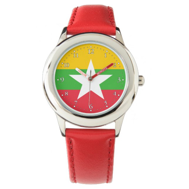 Myanmar Flag Horloge (Voorkant)