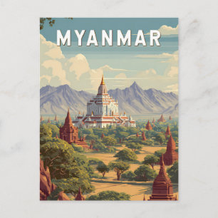 Myanmar Illustratie Reis Kunst Vintage Briefkaart