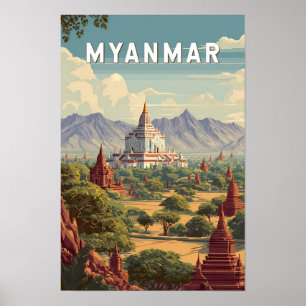 Myanmar Illustratie Reis Kunst Vintage Poster