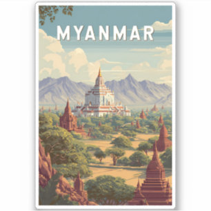 Myanmar Illustratie Reis Kunst Vintage Sticker
