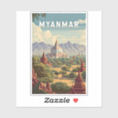 Myanmar Illustratie Reis Kunst Vintage Sticker (Vel)