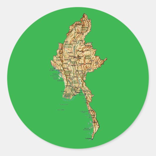 Myanmar Kaartsticker Ronde Sticker (Voorkant)