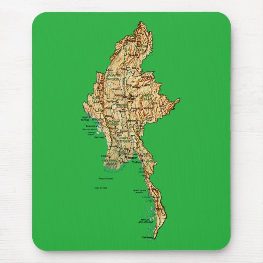 Myanmar Map Mousepad Muismat (Voorkant)