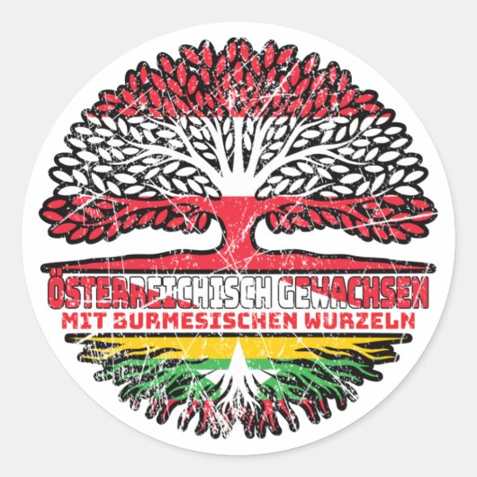 Myanmar Myanmarisch Österreichisch Österreich Baum Ronde Sticker (Voorkant)