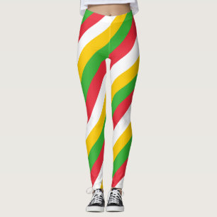 Myanmar National Flag Colors Diagonal Striped Leggings