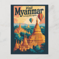 Myanmar Pagoda's Illustratie Reis Kunst Vintage