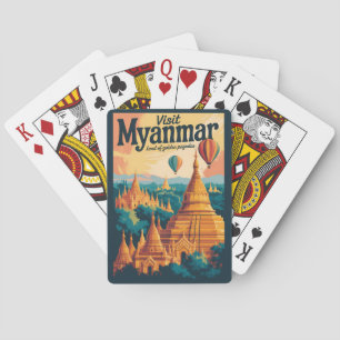 Myanmar Pagoda's Illustratie Reis Kunst Vintage Pokerkaarten
