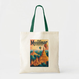 Myanmar Pagoda's Illustratie Reis Kunst Vintage Tote Bag