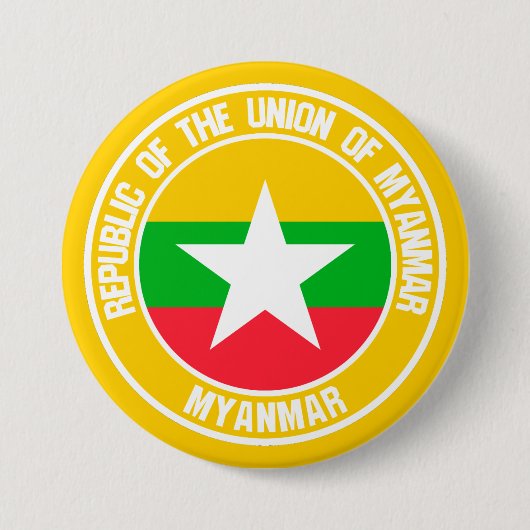 Myanmar Round Emblem Ronde Button 7,6 Cm (Voorkant)