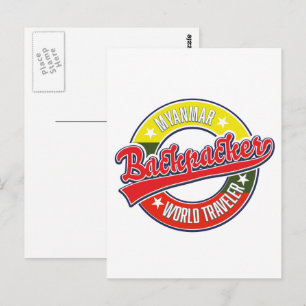 Myanmar rugzakker wereldreiziger logo briefkaart