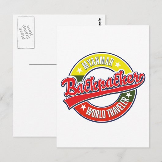 Myanmar rugzakker wereldreiziger logo briefkaart (Voorkant / Achterkant)