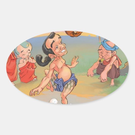 Myanmar Traditional Chinlone Ovale Sticker (Voorkant)