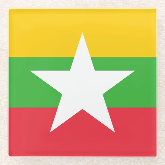 Myanmar-vlag Glazen Onderzetter (Voorkant)