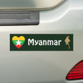 Myanmar-vlag hart + kaart bumpersticker (Op auto)
