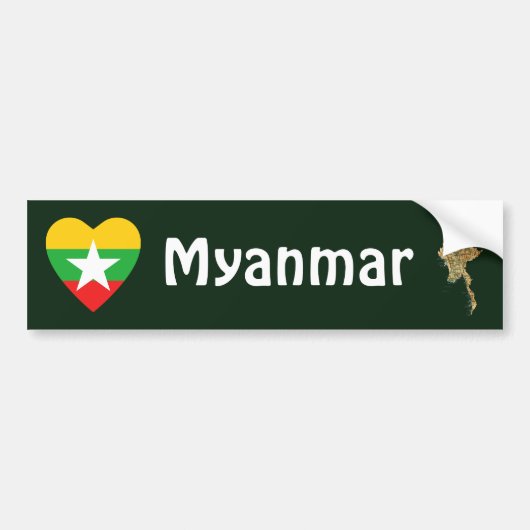 Myanmar-vlag hart + kaart bumpersticker (Voorkant)