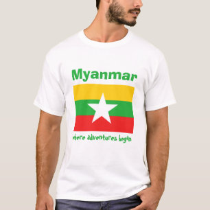 Myanmar Vlag + Kaart + Tekst T-shirt