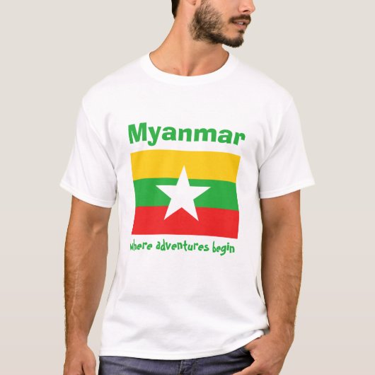 Myanmar Vlag + Kaart + Tekst T-shirt (Voorkant)