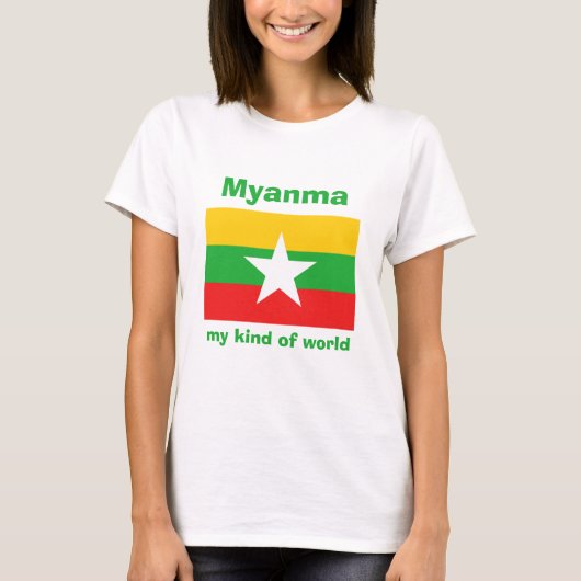 Myanmar Vlag + Kaart + Tekst T-shirt (Voorkant)