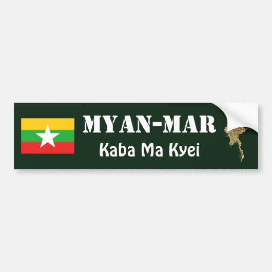 Myanmar Vlag + Landkaart Bumpersticker (Voorkant)
