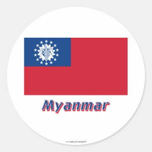 Myanmar vlag met naam 1974-2010 ronde sticker