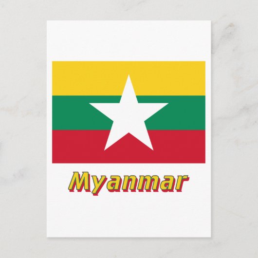 Myanmar vlag met naam  briefkaart (Voorkant)