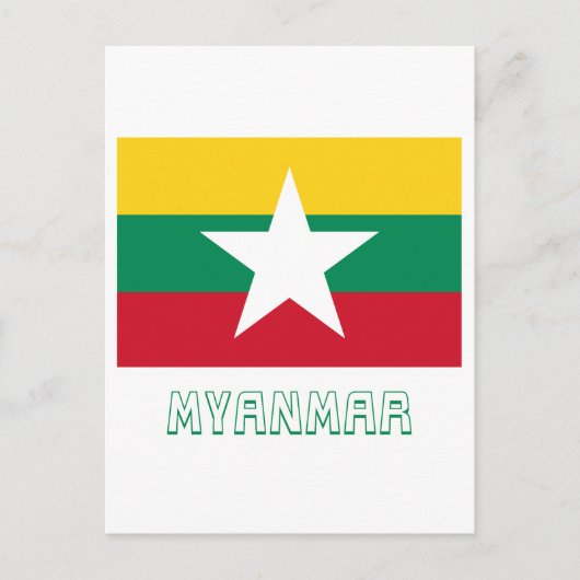 Myanmar vlag met naam briefkaart (Voorkant)