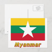 Myanmar vlag met naam  briefkaart (Voorkant / Achterkant)