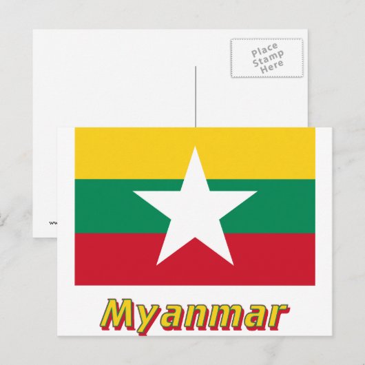 Myanmar vlag met naam  briefkaart (Voorkant / Achterkant)
