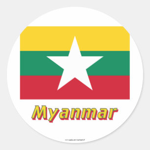 Myanmar vlag met naam ronde sticker
