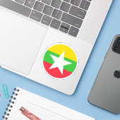 Myanmar Vlag Ronde Sticker (Laptop met iPhone)