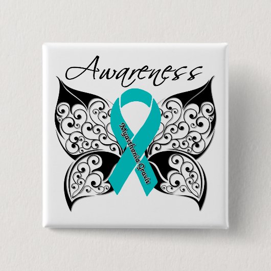 Myasthenia Gravis Awareness Butterfly Vierkante Button 5,1 Cm (Voorkant)