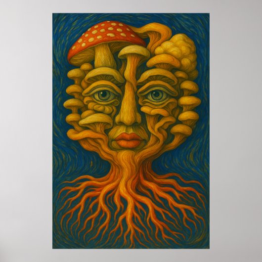Mycelium Dreamscape - Surreal Mushroom Face Poster (Voorkant)