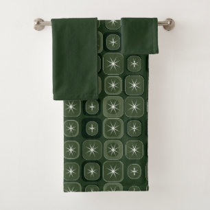 Mydeas Donkergroene Sparkle Line Retro Squares Bad Handdoek