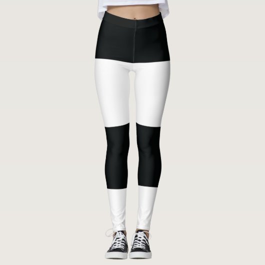 Mydeas | Extra brede zwarte en witte strepen Leggings (Voorkant)